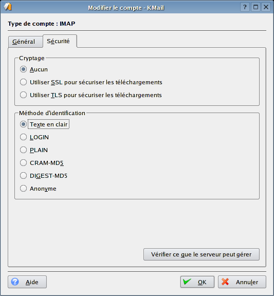 Sécurité compte IMAP