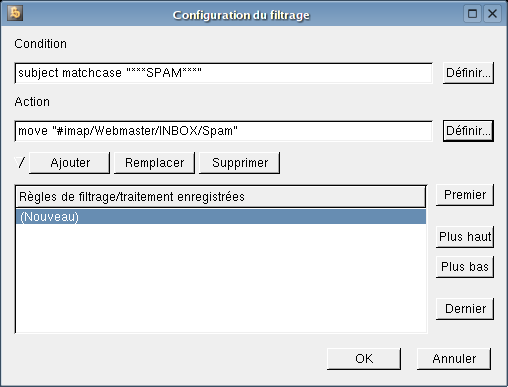 Configuration du filtrage - Fin